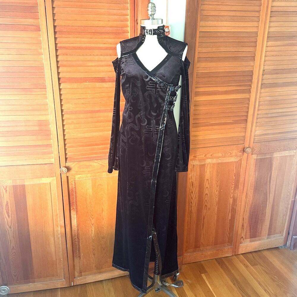 Killstar Goth Punk Witchcore Wiccan Black Snake Velvet Vinyl Trim Dress XS